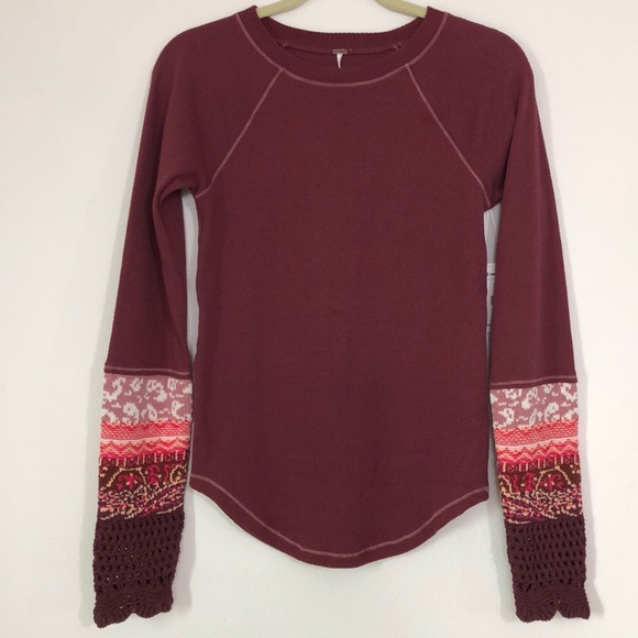 NWT - Free People In The Mix Cuff Top - Rio Vino - Picture 9 of 16